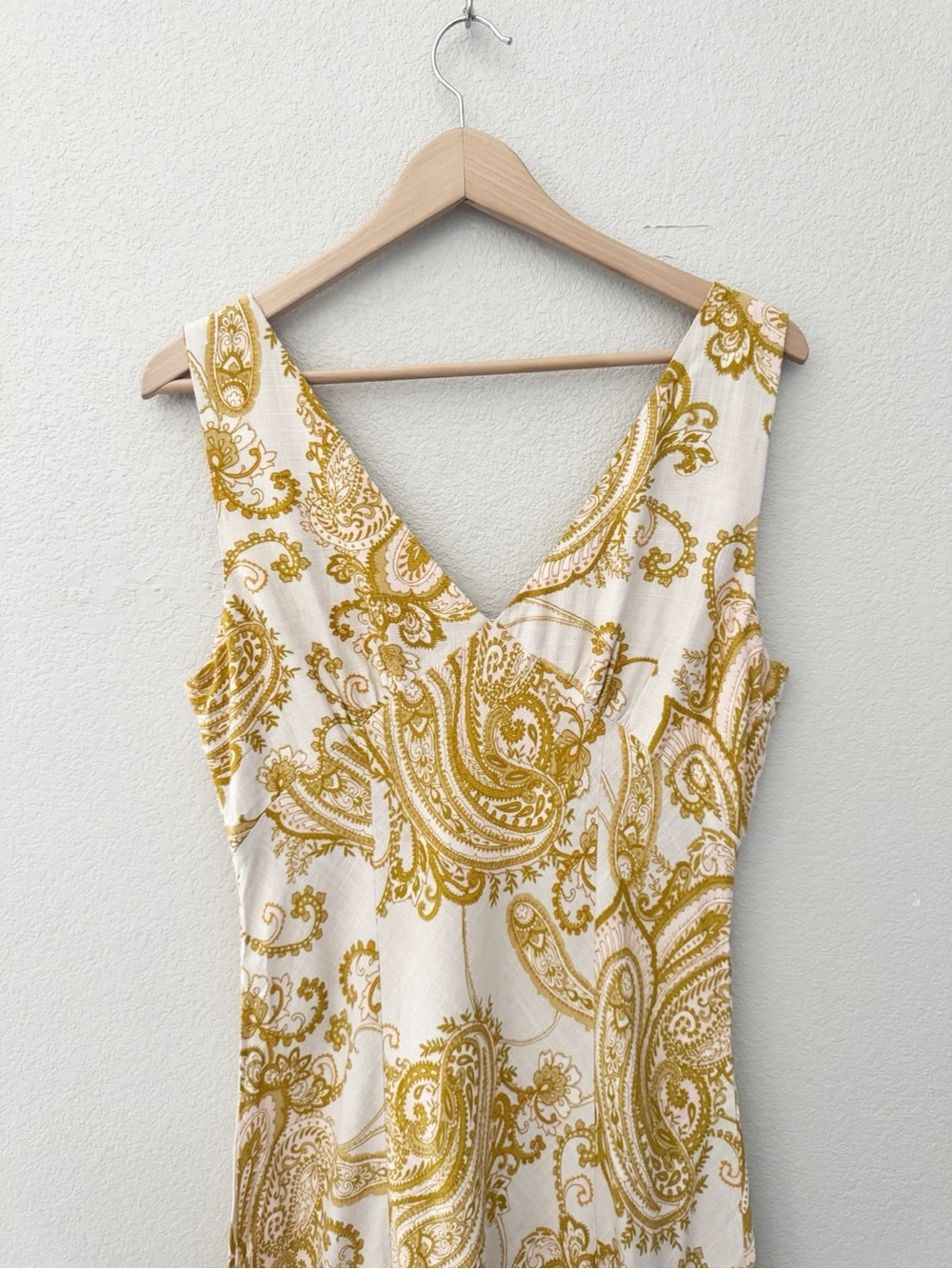 Paper Heart Y2K Babydoll Fairy Maxi Dress L Linen Cream Gold Paisley Ethereal - Picture 4 of 9